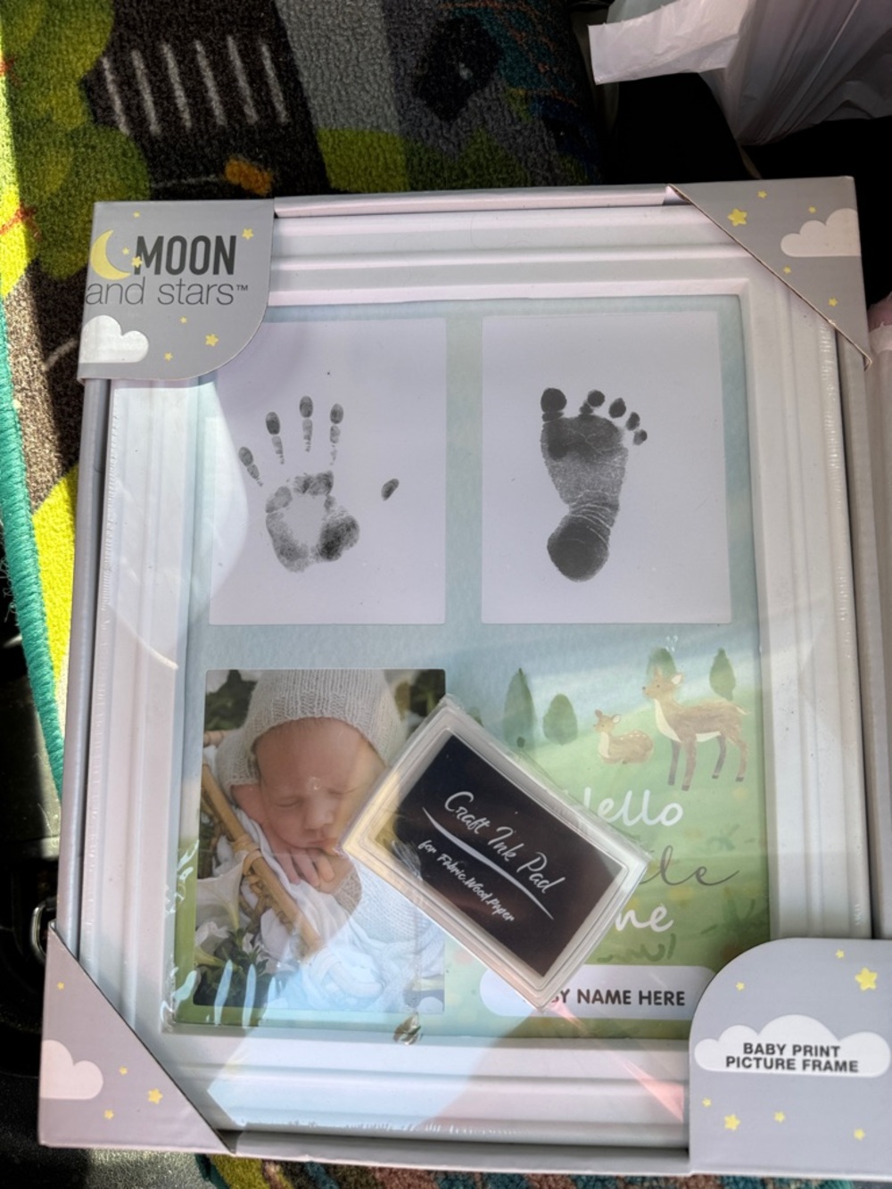Moon and Stars White Baby Print Frame with Keepsake Panels